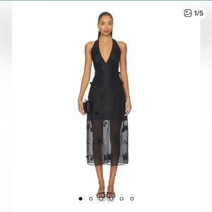 L'Academie Black Floral Midi Dress